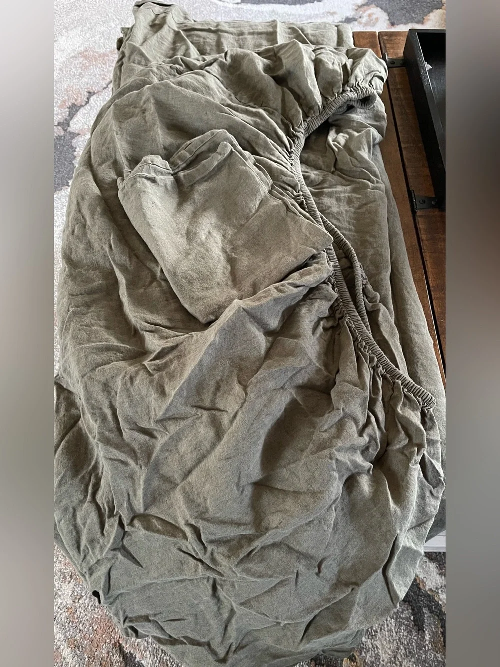 Quince European Linen Sheet Set, Twin XL (Dusty Olive) MSRP $144